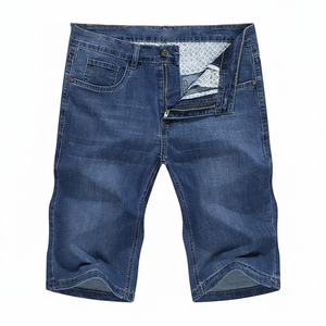 Shorts en jean pour homme à taille haute, coupe droite, respirants, coupe décontractée, streetwear, vêtements de plage d'été - Product Image 1