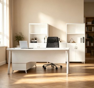 Escritorio Ejecutivo Rectangular de Madera Blanco Moderno y Duradero con Gabinete de Almacenamiento para Uso en Oficina en Casa - Product Image 2