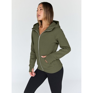 Vente en gros de sweats à capuche mode unis, personnalisables avec logo, coupe ample, grandes tailles, zippés, pour femme, avec poches - Product Image 3