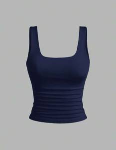 Débardeur femme froncé à col carré, sans manches, coupe ajustée, extensible, pour le yoga et le sport - Product Image 5
