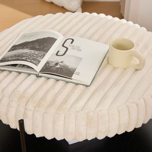 30.9 \ "ampio tavolino imbottito in pelliccia sintetica Beige in legno aperto mensola in metallo nero per ingresso soggiorno - Product Image 6