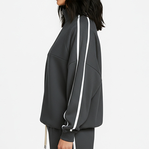 Sweat-shirt pour femme en molleton 100% coton avec logo brodé personnalisé, rayures sur les manches, respirant, épais, grande taille - Product Image 2