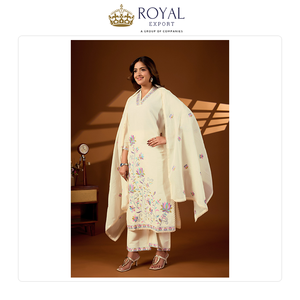 Vente en gros de vêtements pakistanais : Meilleure collection de designers, ensemble Kurti et pantalon en pur coton avec de magnifiques broderies. - Product Image 2