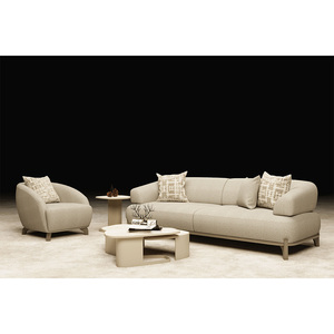Conjunto de Sofá Seccional Moderno de Tela con Reposabrazos Curvos y Patas de Madera para Sala de Estar - Product Image 1
