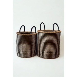 Set of 2 Seagrass <b>Baskets</b>, Black and Natural Striped Handmade <b>Storage</b> <b>Basket</b> Wholesale eco-friendly Made in Vietnam - Product Image 4