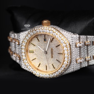 Reloj de Lujo para Hombre, Completamente Cubierto de Diamantes Moissanite, Esfera en Tono Amarillo, Dos Tonos, Estilo Hip Hop, Acero Inoxidable, Automático - Product Image 5