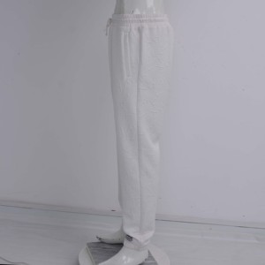 Pantalones Deportivos Blancos de Felpa con Cordón en la Cintura, Corte Regular, Largura hasta el Tobillo, Pantalones Casuales para Mujer, Pantalones de Algodón Tejido para Otoño - Product Image 4
