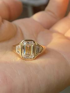 2 Carat <b>Emerald</b> Lab Grown Diamond and Tapered Baguette Diamond Three Stone Bezel Set Ring, IGI Certified - Product Image 1