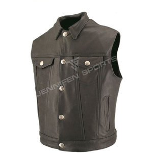Gilet de motard unisexe personnalisé en cuir pleine fleur véritable pour homme, sans manches, avec poches décoratives, idéal pour l'hiver - Product Image 3