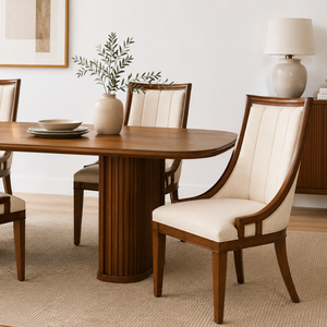 Chaise de salle à manger de luxe en teck massif rembourrée, fauteuil moderne durable avec tissu pour restaurant, hôtel, café, villa, mobilier sur mesure - Product Image 5