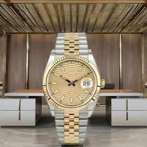 Reloj Mecánico de Lujo de Dos Tonos de Alta Calidad, Esfera con Motivo Champán, Índices Luminosos, Edición Limitada, Cierre Oculto, Estilo Hip Hop - Product Image 3