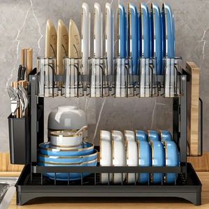 Égouttoir à vaisselle en acier inoxydable pour comptoir de cuisine, grande taille, pour ustensiles, couteaux, tasses et couverts, idéal pour l'étage deux. - Product Image 5