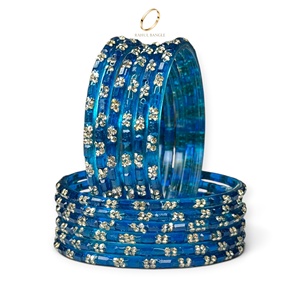 Bracelets de mariée en verre bleu goutte de pluie de style cachemire, ornés de strass et de zircon plaqué or pour femmes, vente en gros - Product Image 4