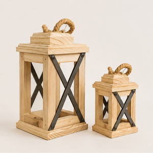 Handcrafted Rustic Wooden Candle <b>Lantern</b> Set with Rope Handle Vintage Farmhouse Decorative Floor <b>Lantern</b> for <b>Indoor</b> Outdoor - Product Image 4