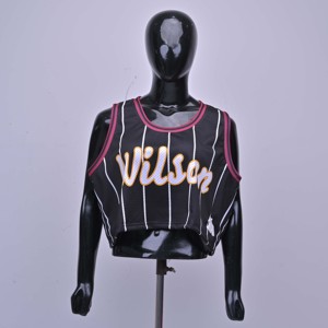 Villas Womens Black <b>Mesh</b> Basketball Jersey Sleeveless Tank <b>Top</b> Round Neck Breathable Polyester Striped Design Front Embroidery - Product Image 1