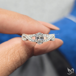 0.5CT Oval Cut Lab Grown Diamond <b>Ring</b> IGI Certified Twisted Pave <b>Split</b> Shank Engagement <b>Ring</b> in 10K White Gold - Product Image 5