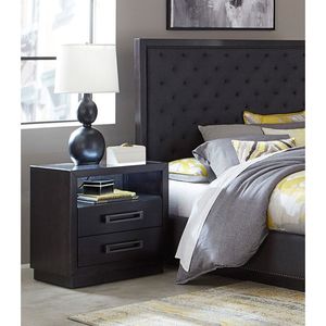 Comodino Moderno per Camera da Letto con Luce LED, 2 Cassetti, Vano Portaoggetti, Porte USB, Prese di Corrente, Finitura Antracite e Piano in Vetro - Product Image 2