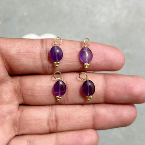 Amethyst Tumble Charm | Smooth Purple Gemstone Pendant | Gold Plated Wire <b>Wrapped</b> Jewelry - Product Image 1