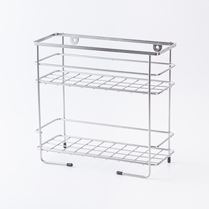 Chrome 2 Tier Wall Mounted Shower Basket <b>Wire</b> <b>Rack</b> Bathroom Storage Holder Rectangular Organizer - Product Image 1