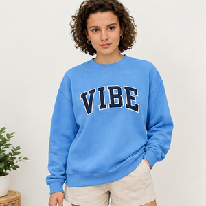 Women's <b>Purple</b> Vibe Letter Print Crew Neck Sweatshirt Drop Shoulder <b>Long</b> <b>Sleeve</b> Loose Pullover <b>Top</b> - Product Image 3