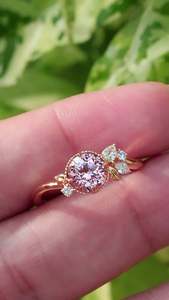 Women's Rose Gold Morganite Engagement Ring With Round Cut Diamonds Prong Setting Romantic Flower Style - Product Image 2
