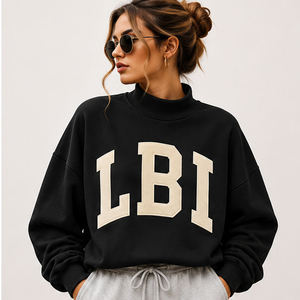 Sweat-shirt en molleton de coton 350 GSM de haute qualité LBI, logo personnalisé, streetwear pour femmes, sweat-shirt oversize à col montant avec lettres, style varsity - Product Image 1