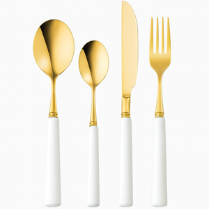 Juego de cubiertos Premium de 4 piezas con baño de oro PVD – Tenedor, cuchillo y cuchara de acero inoxidable con mango de acrílico transparente - Product Image 4