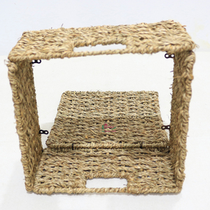 Natural Seagrass Foldable Woven Storage Basket Square <b>Shelf</b> Organizer Bin with Built-in Handles for Home Decor - Product Image 4