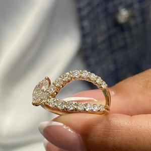 Anillo Abierto con Diamantes de Corte Marquesa y Banda Pavé de Corte Redondo en Oro Blanco Sólido, Anillo Moderno con Diamantes Cultivados en Laboratorio - Product Image 3