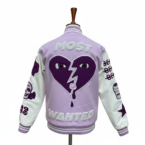 Chaqueta universitaria unisex de invierno con logo personalizado, bordado de chenilla de alta calidad, patchwork y mangas de cuero. - Product Image 4