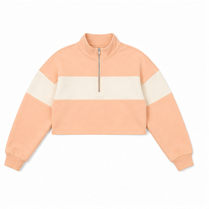 Sweat-shirt court zippé à moitié pour femme, coupe décontractée, en molleton brossé, couleur blush pêche, personnalisable - Product Image 4