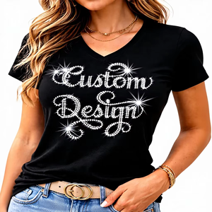 Camiseta Oversize para Mujer Azul Marino y Negra con Estampado de Pedrería, Estilo Urbano Casual de Algodón, Ajuste Holgado, con Logotipo Personalizado - Product Image 3