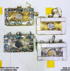 Handmade Brass MOP <b>Bridal</b> Clutch Magnetic Closure Chain Strap Synthetic Lining 1-1.9L Capacity Multi-Function Fashionable - Product Image 1