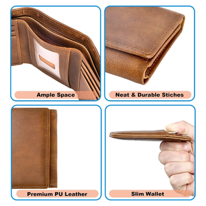 <b>Men's</b> Genuine Leather Slim <b>Wallet</b> Bifold <b>RFID</b> Protection ID Window Flip Pocket Open Closure Made in Bangladesh Factory - Product Image 5