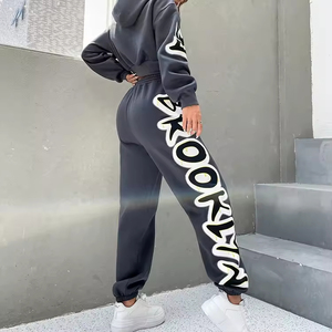 Women's White Hooded <b>Sweatshirt</b> With <b>Pink</b> Blue Letter Print Regular Fit Knitted Cotton Autumn Hip Hop Style - Product Image 2