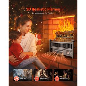 Inserto per Caminetto Elettrico da 20 Pollici con Telecomando, Stile Moderno, 5 Livelli di Luminosità della Fiamma Regolabili, Timer 24 Ore per Camper - Product Image 2