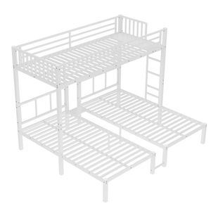 Letto a Castello Triplo in Metallo Bianco con Letto Singolo XL Sopra e Letti Singoli per Bambini con Caratteristiche Twin Over Twin - Product Image 5