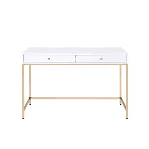 <b>White</b> <b>High</b> <b>Gloss</b> 2-Drawer Dresser with Gold Accents Elegant Writing <b>Desk</b> - Product Image 2