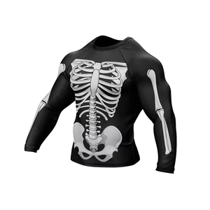 2026 Top Selling Premium <b>Men's</b> Full Sleeve Rash Guard Black Skeleton Print Quick Dry Breathable Polyester <b>Compression</b> <b>Shirt</b> - Product Image 4