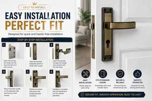 KELLTON Modern Antique Brass Zinc Alloy Mortise Door Handle <b>Lock</b> Set Heavy Duty Two-Tone Wooden Door <b>Locks</b> Rust Resistant - Product Image 6