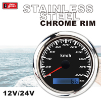 Baru untuk GMSP200KM-85B 85mm 3 3/8 Jarum Speedometer Hitam 200 KMH ODOMETER IP67 Tahan Air Motor Stepper LED Super Putih