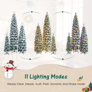 8FT <b>6FT</b> 4FT Pre-Lit Pencil Christmas <b>Trees</b> Set 3 Slim Fir <b>Trees</b> with 1370 PE Flocked Decoration for Xmas Holiday - Product Image 6
