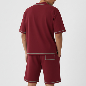 Conjunto de 2 piezas para hombre, de alta calidad, 100% algodón, corte regular, color sólido, estampado con costuras en contraste, logotipo personalizado, transpirable, estilo urbano, pantalón corto. - Product Image 2