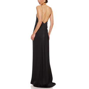 Robe de soirée en satin tissé de haute qualité, style court, sexy, avec fermeture éclair au dos, motif uni, pour l'été chaud, pour femmes - Product Image 3