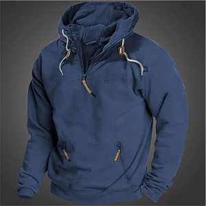 Cropped <b>Zip</b> up Hoodie Men's Half <b>Zip</b> <b>Hooded</b> Solid Color Hoodie Youth Sports Casual Loose Men's Hoodies Customizable - Product Image 3