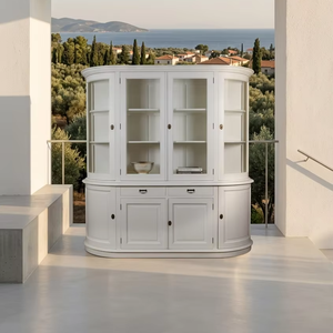 Vitrina Curva de Madera Maciza Ecológica y Duradera Daniel, Diseño Clásico Elegante, Acabado Blanco Natural para Salas de Estar - Product Image 3