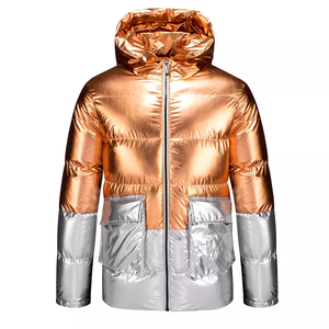 Chaqueta Acolchada con Capucha para Hombre, Color Cobre y Plateado, Cortavientos, Informal, de Invierno, con Cierre de Cremallera, Relleno de Poliéster, Corte Regular - Product Image 1