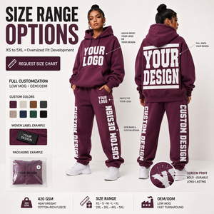Conjunto de Jogger de Felpa Gruesa con Estampado Personalizado Directo de Fábrica para Mujer, con Bolsillo Canguro y Puños Acanalados, Estilo Urbano, Nuevo - Product Image 5