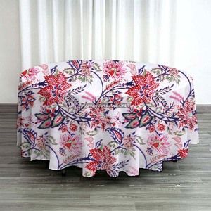 New Floral Print Hand Block Printed Pure Cotton Round Tablecloth Indian Farmhouse Wedding Round <b>Table</b> <b>Cover</b> for Home Use - Product Image 2