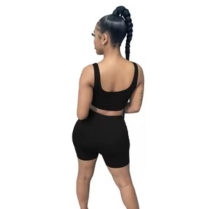 New Products Best Price Summer Solid Color Crop Top Biker Shorts Set <b>Women</b> <b>2</b> <b>Piece</b> <b>Outfit</b> Sleeveless Breathable Fit All Season - Product Image 2